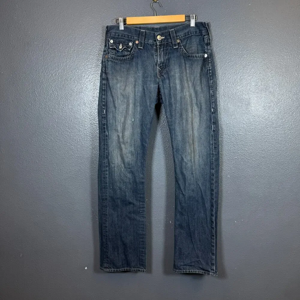 True Religion 35/32 men’s blue denim jeans baggy distressed pants